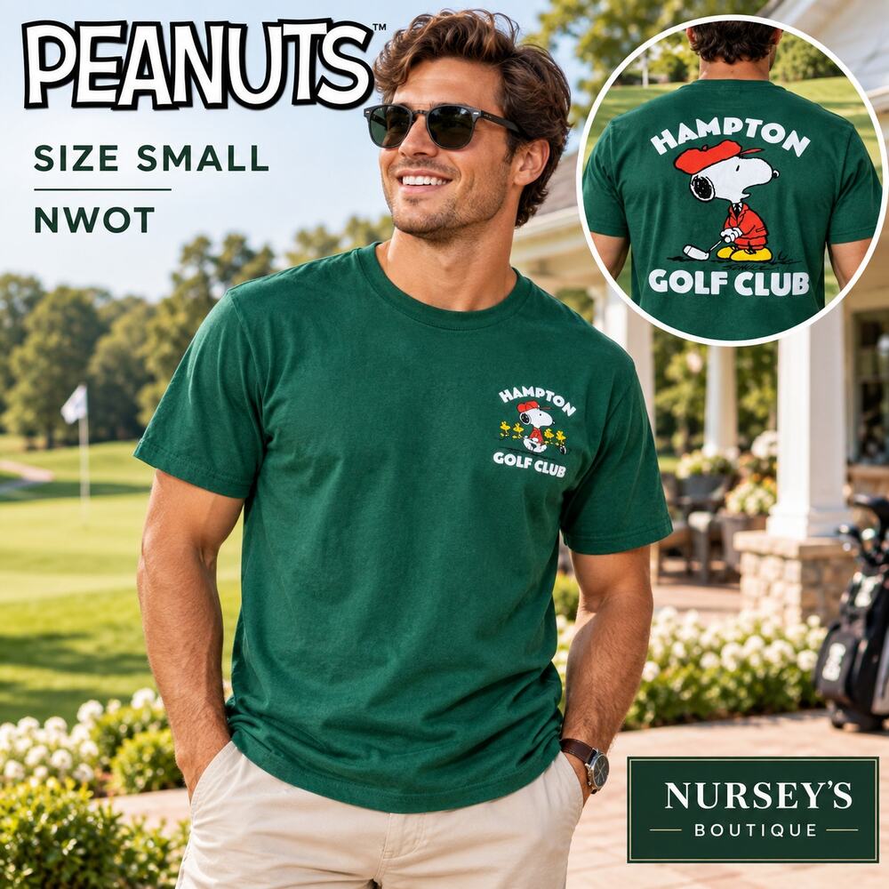 Peanuts Snoopy Hampton Golf Club Green Graphic T-Shirt Men’s Small NWOT